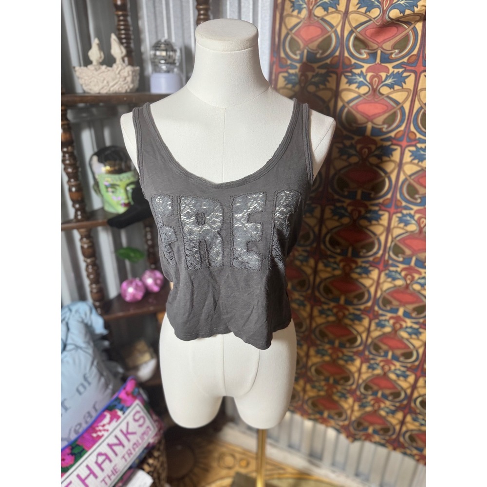 American Eagle Vintage Crop‎ Top Gray Lace Free Tank Top Womens Size S